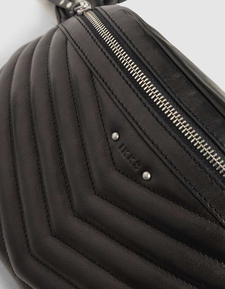 Damenbauchtasche 1440, schwarz, Leder, gesteppt-4