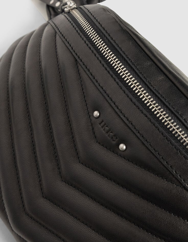 Damenbauchtasche 1440, schwarz, Leder, gesteppt-4 Damenbauchtasche 1440, schwarz, Leder, gesteppt-4