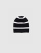 Bonnet noir tricot rayures blanches fille-1