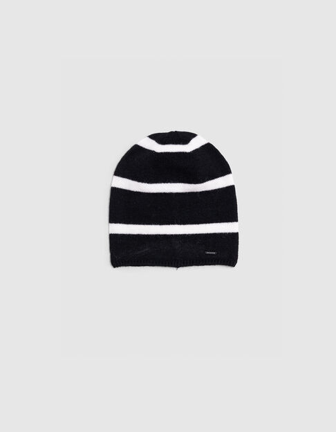 Bonnet noir tricot rayures blanches fille - IKKS