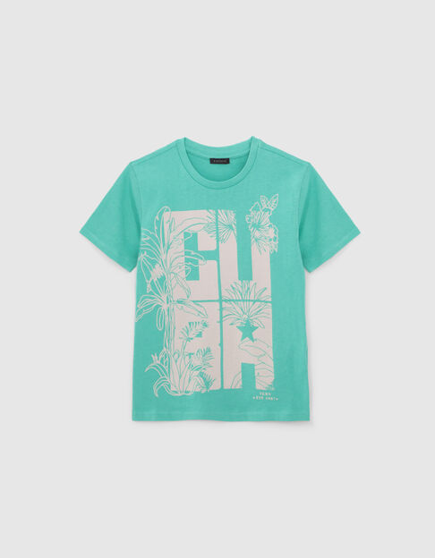 Boys' green organic cotton T-shirt, XL jungle lettering - IKKS