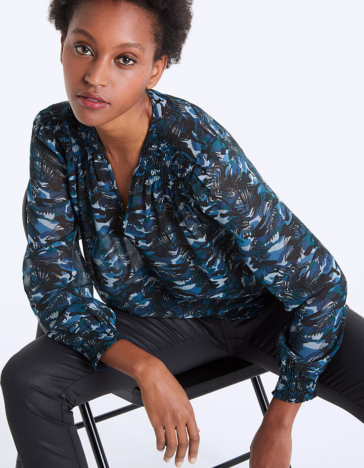Blouse voile imprimé jungle smocks épaules femme-1