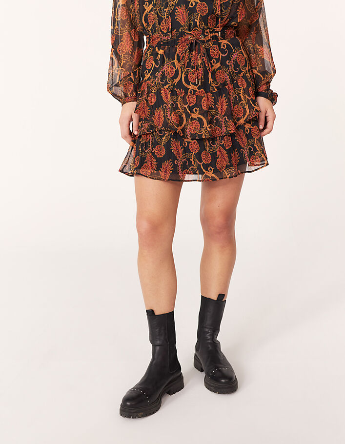 Women’s sand flowers print voile short skirt-2