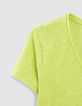 Minzgrünes Damen-T-Shirt, V-Ausschnitt, Leinenjersey-3
