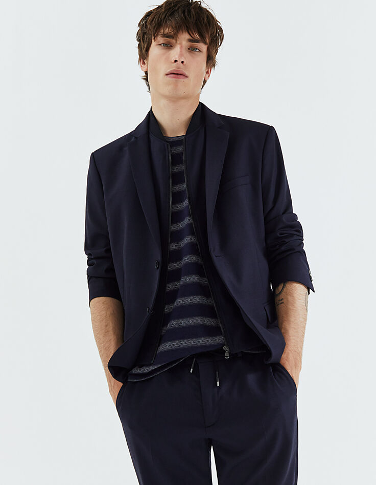 Veste marine knitlook à parmenture URBAN LAB Homme-1 Veste marine knitlook à parmenture URBAN LAB Homme-1