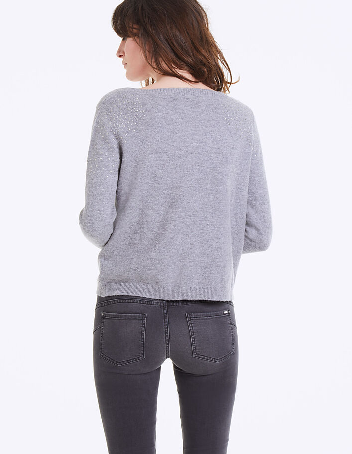 Women's grey fluffy wool sweater, stud details - IKKS
