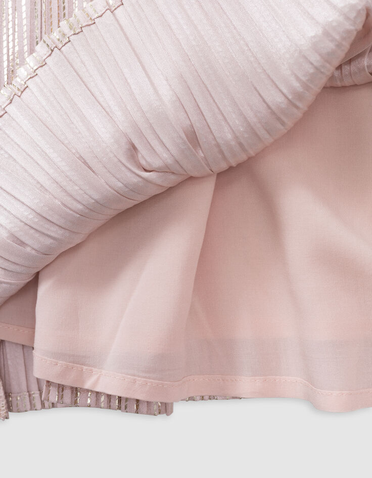 Robe plissée rose rayures dorée col contrasté fille-7