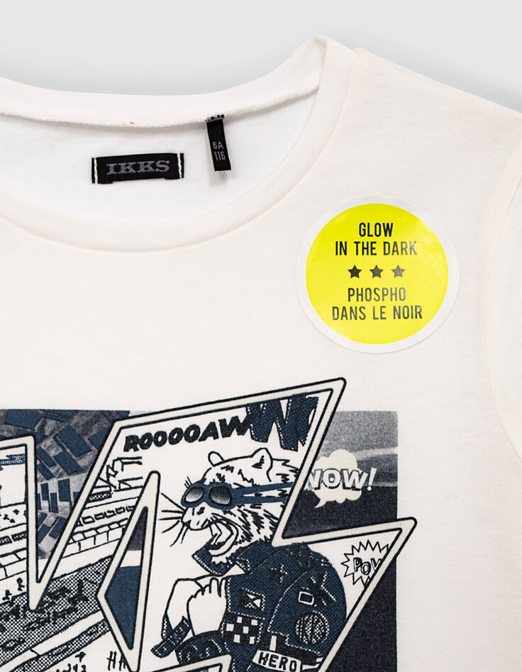 Camiseta blanco roto estilo comics IKKS HERO niño-5