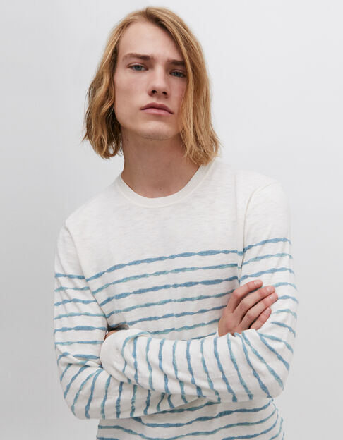Men’s white aqua striped knit sweater