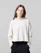 Beigefarbenes Mädchen-T-Shirt mit Kapuze aus Rippstrick-2