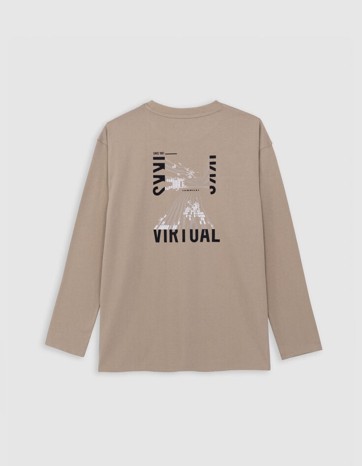 Camiseta beige algodón diseño maxi espalda niño-3