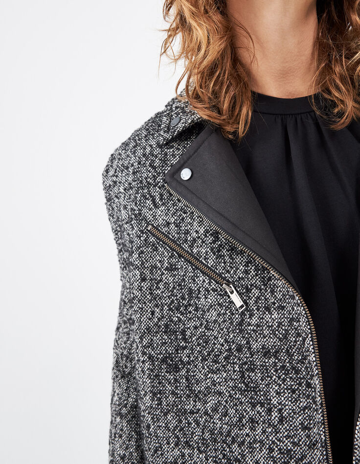 Women’s black wool blend coat with faux leather collar-4