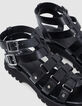 Sandales spartiate noires cuir Femme-5