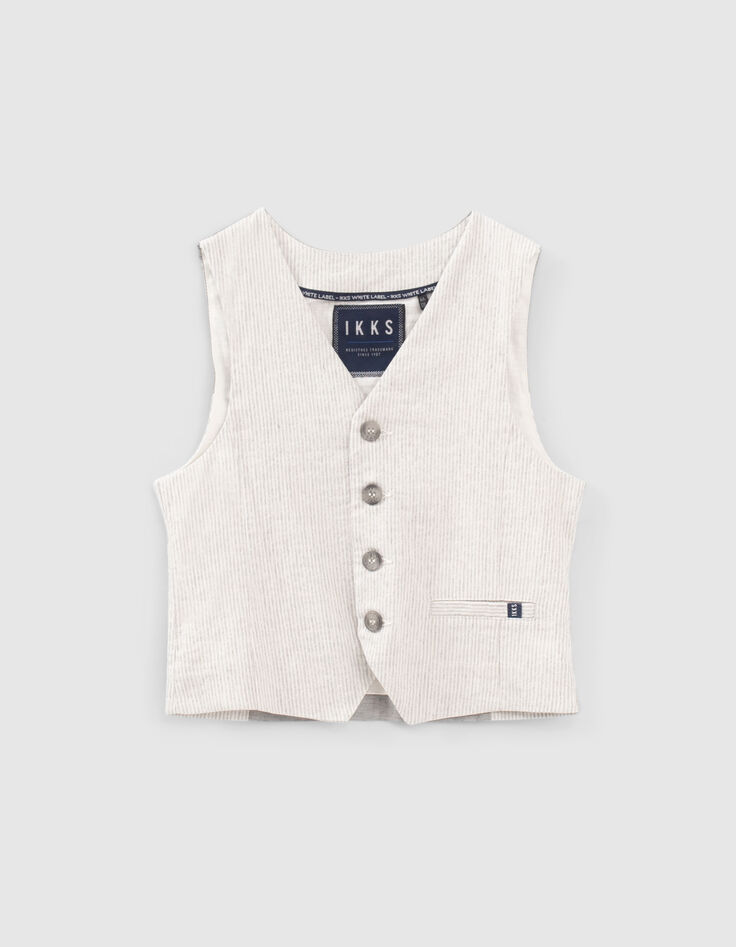 Chaleco traje beige rayas niño-1