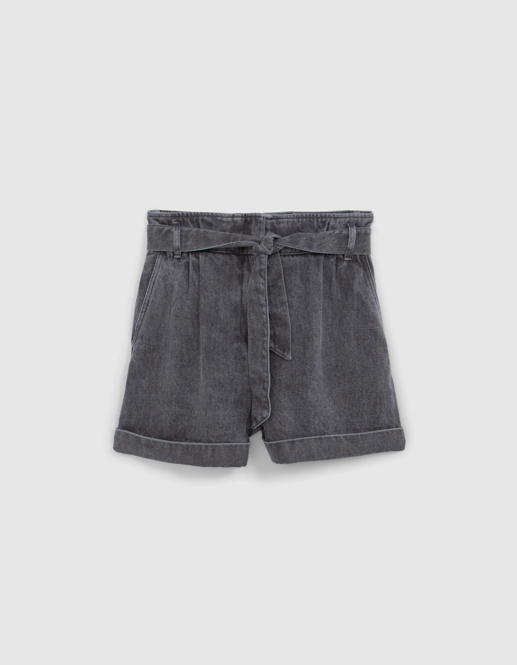 Women s grey Lyocell denim shorts with belt IKKS