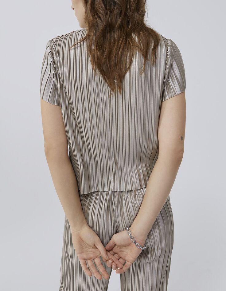 Goudkleurige cropped top plissé Dames-3 Goudkleurige cropped top plissé Dames-3