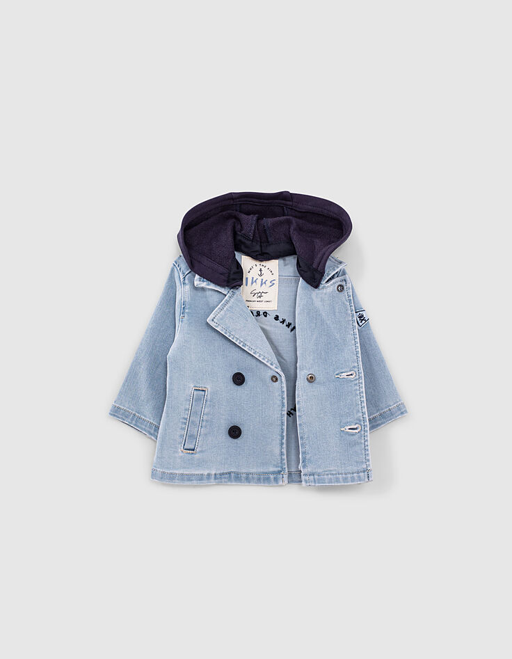 Baby boys’ denim hooded pea coat with embroidered back-5 Baby boys’ denim hooded pea coat with embroidered back-5