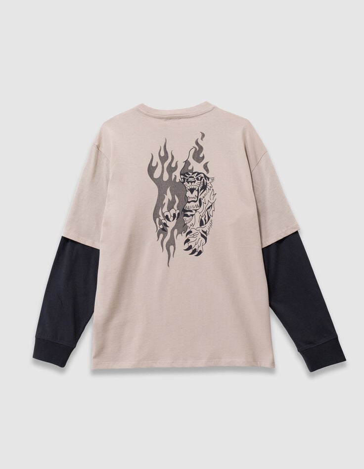 Camiseta beige algodón mangas trampantojo niño-6 Camiseta beige algodón mangas trampantojo niño-6