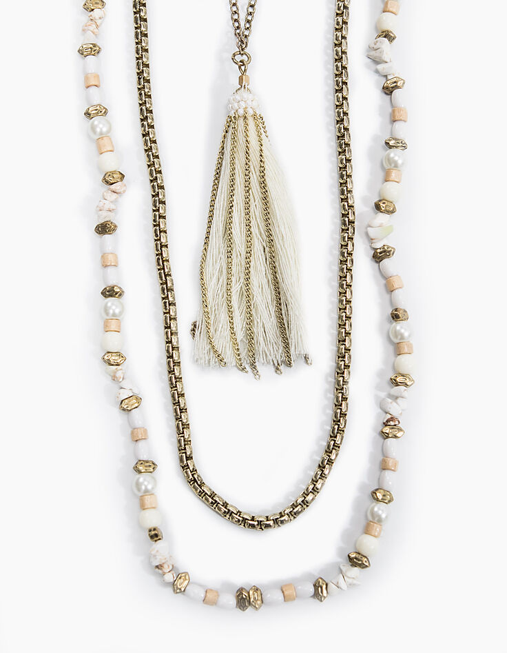Sautoir perles blanc femme-2