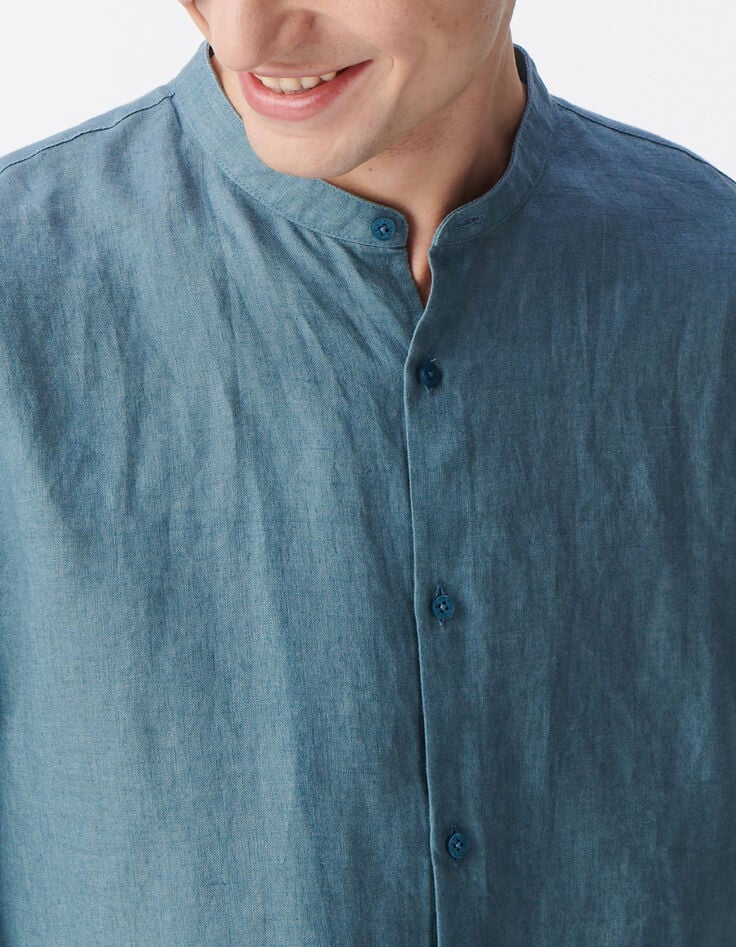 Chemise REGULAR orage col Mao en lin Homme-4