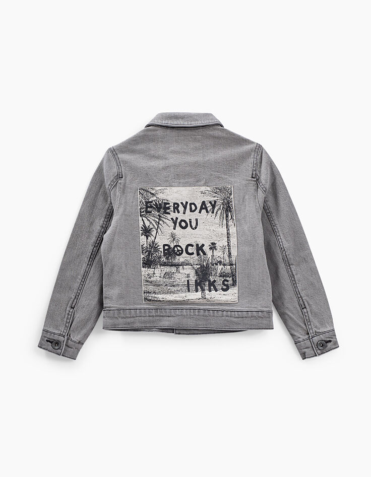 Boys’ bleached grey denim jacket + sweatshirt fabric hood-5