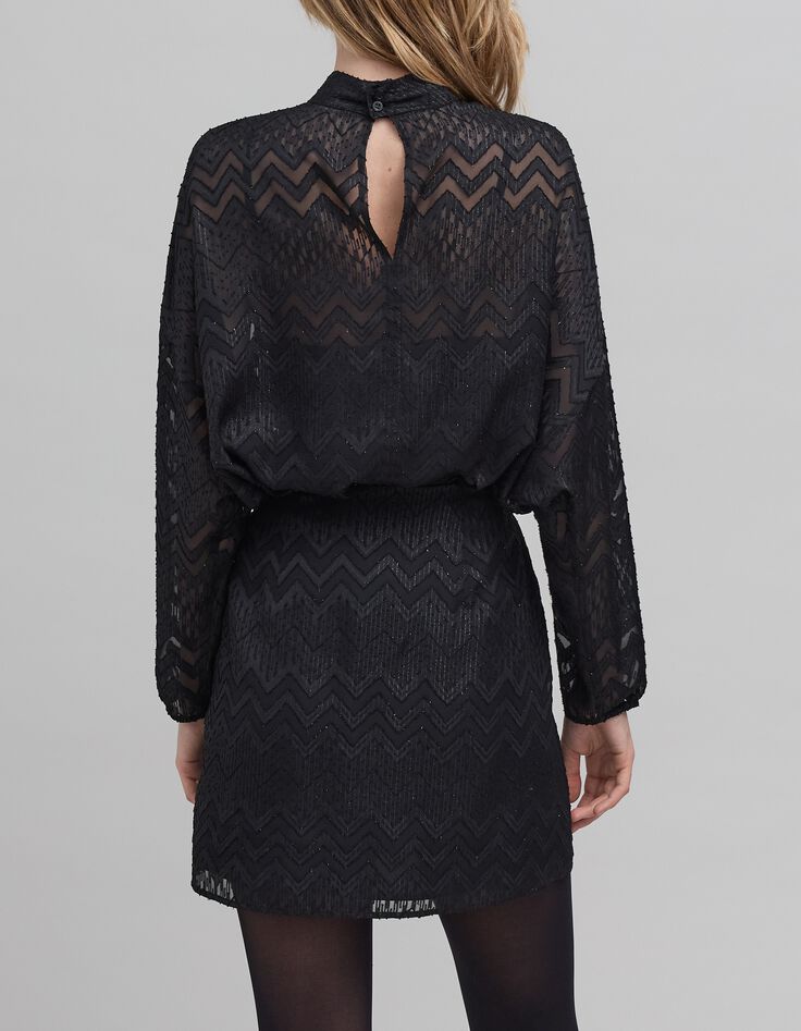 Blouse noire voile jacquard chevrons lurex Femme-4 Blouse noire voile jacquard chevrons lurex Femme-4