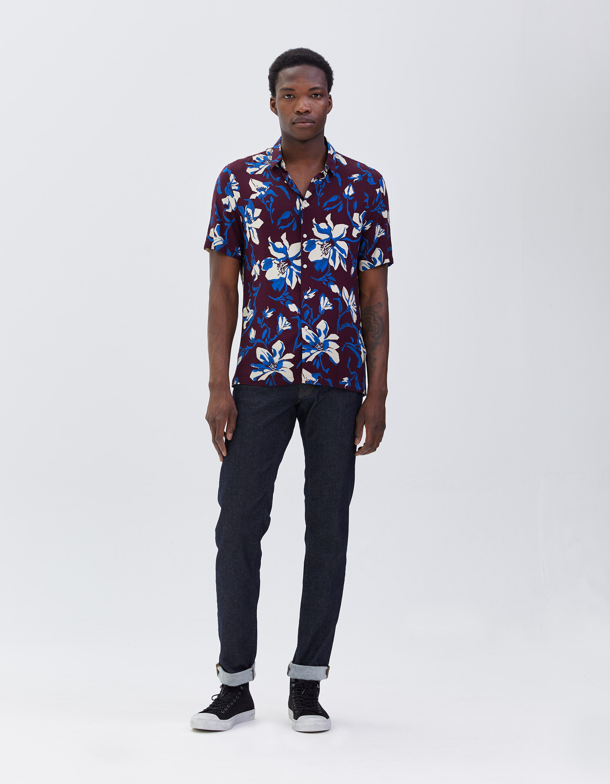 Men s burgundy XL flower print REGULAR shirt