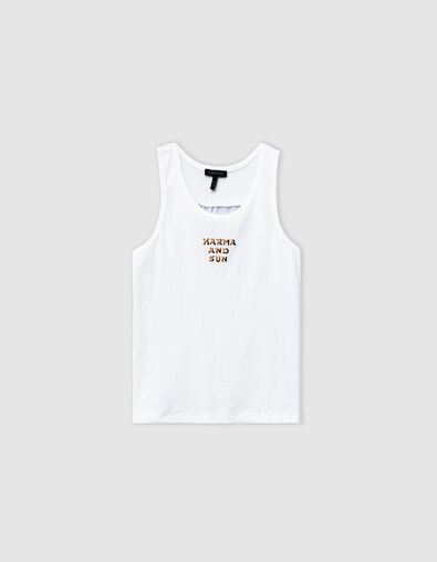 White bi-material pleated back tank top for girl - IKKS