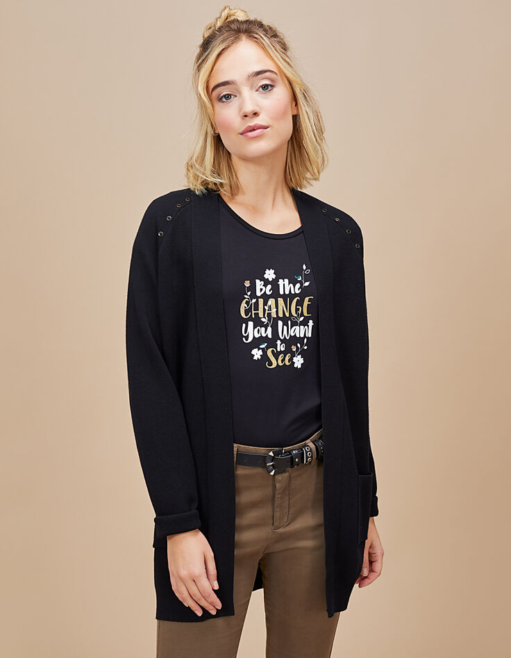I.Code black knit coat with studs-2