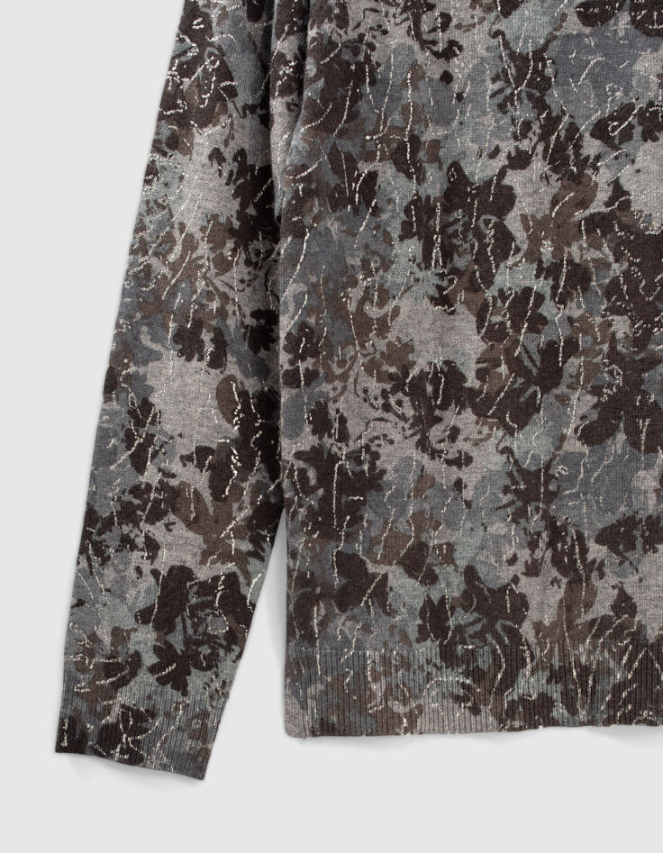 Fijngebreide grijze trui bloemenprint dames-3