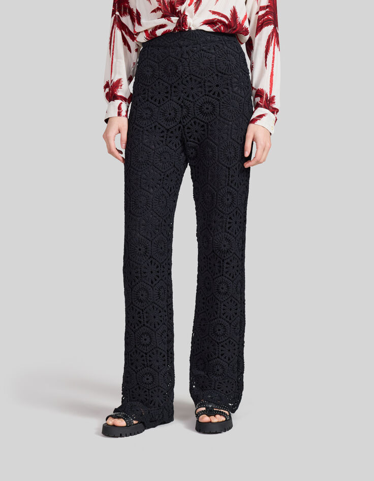 Women’s black crochet wide-leg trousers-2