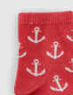 Marineblaue, weiß gestreifte und orangefarbene Socken -4