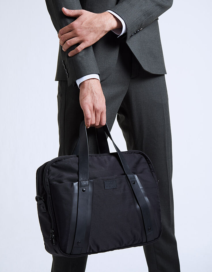 Sac noir en nylon cuir homme-4