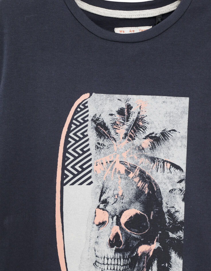 Navy T-shirt met doodshoofd en fluo-accenten -2