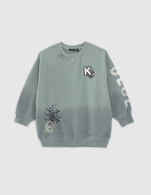 Boys’ green deep dye sweatshirt with print and badge