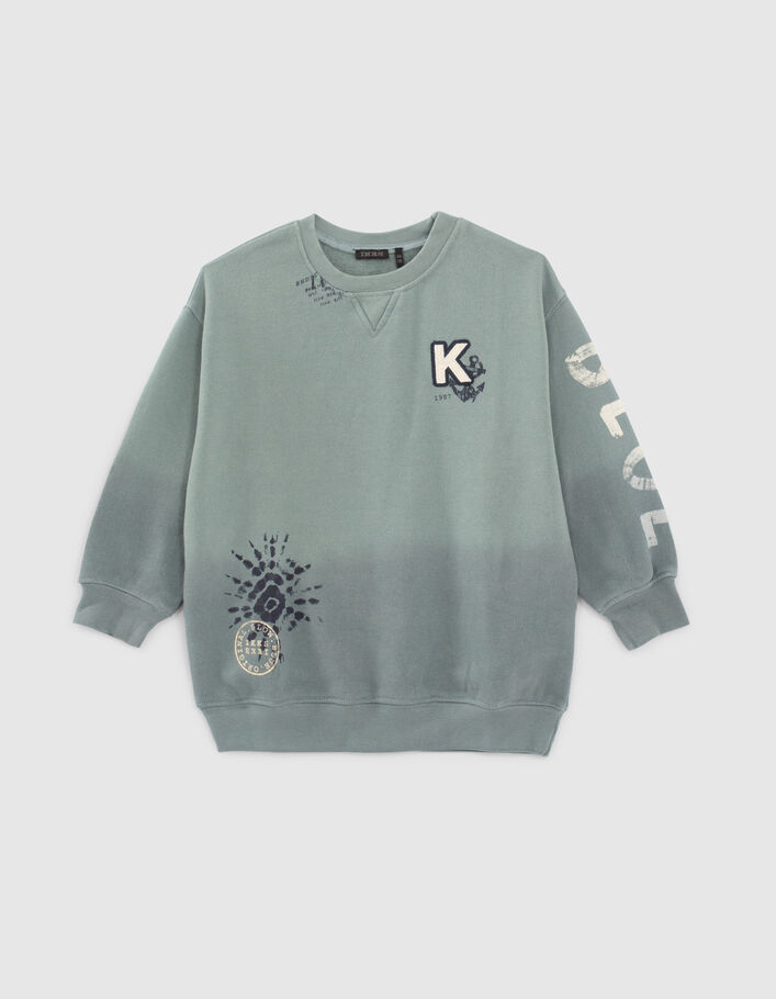 Grünes Deep-Dye-Jungensweatshirt mit Print und Patch - IKKS