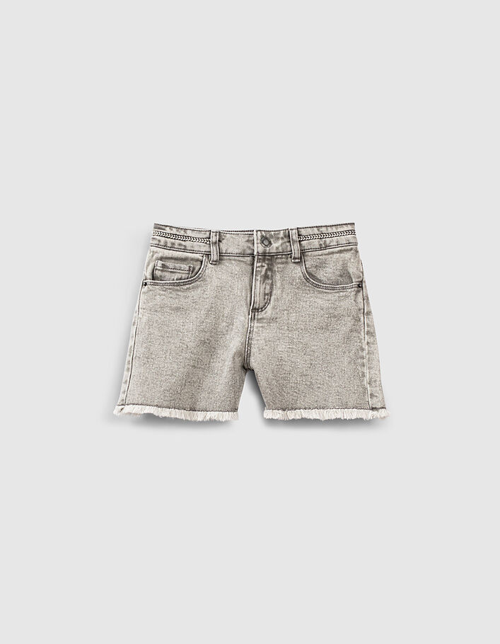 Short en jean light grey bio à ganse tressée fille-1