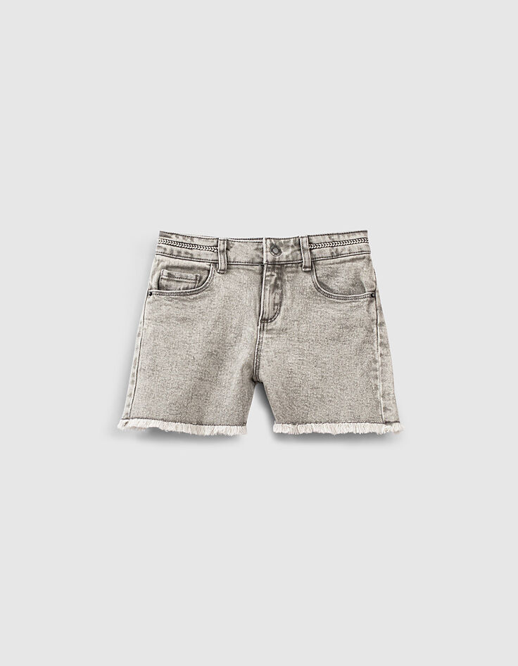 Short en jean light grey bio à ganse tressée fille-1 Short en jean light grey bio à ganse tressée fille-1