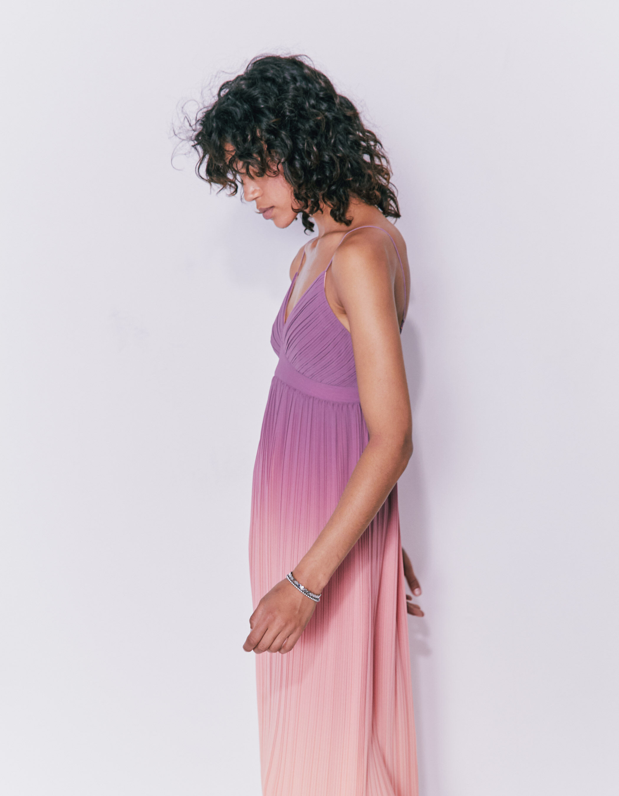 Robe longue plissee a bretelles corail tie dye femme IKKS