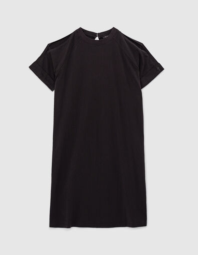 Robe en coton Pima noir fente dos et broderie éclair femme - IKKS