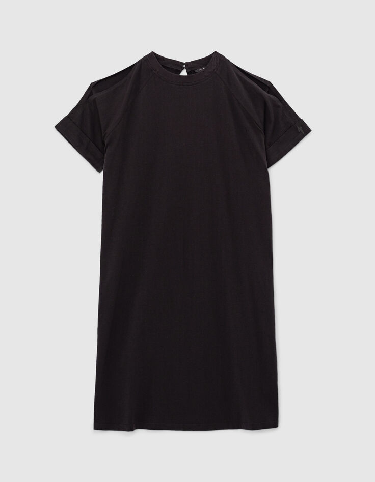 Robe en coton Pima noir fente dos et broderie éclair femme-1 Robe en coton Pima noir fente dos et broderie éclair femme-1