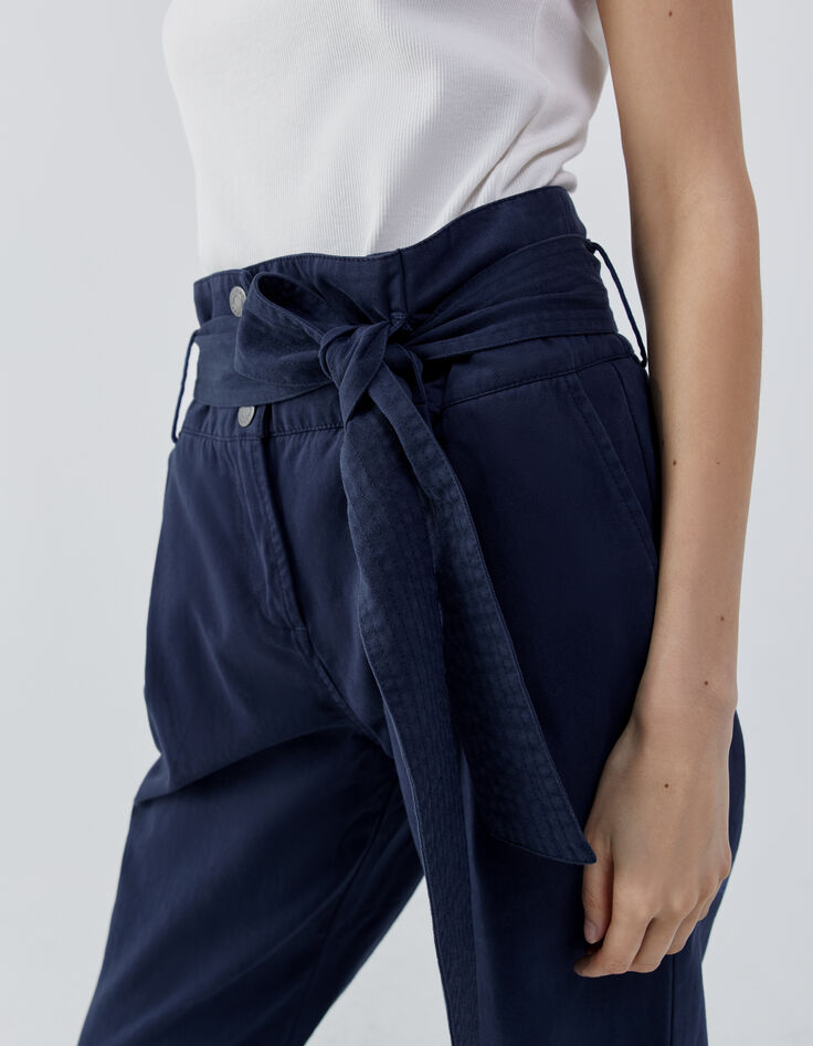 Pantalon large marine avec ceinture amovible Femme-4