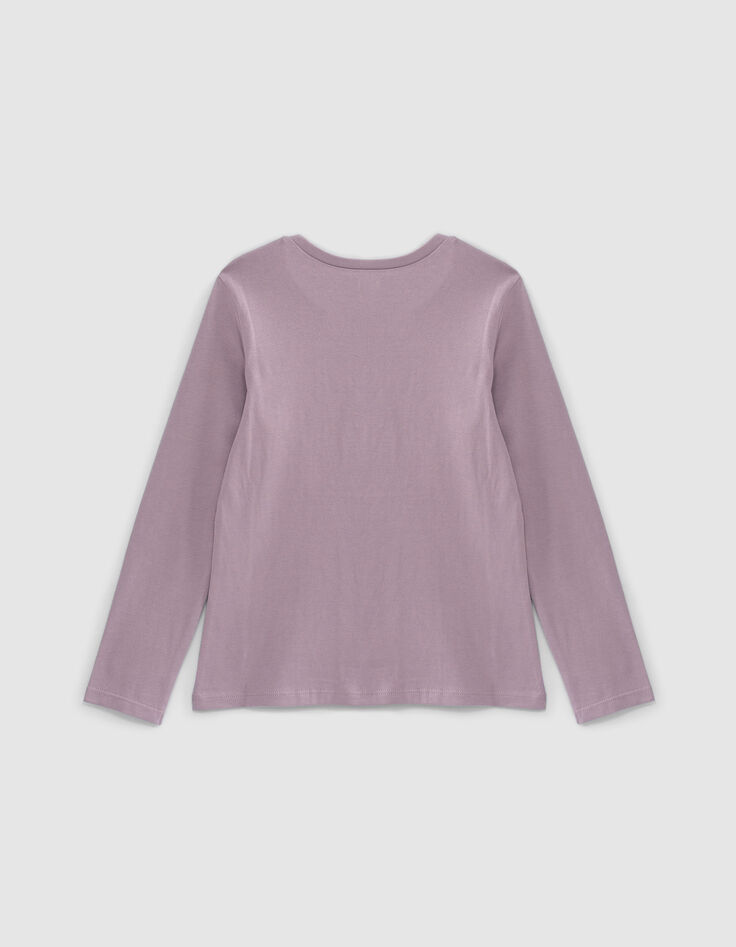 T-shirt parme visuel chat foulard pailleté fille-4