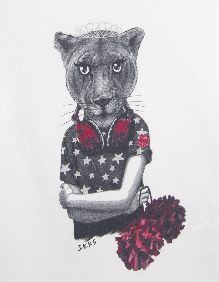 Girls&rsquo; off-white lion-cheerleader image T-shirt-4