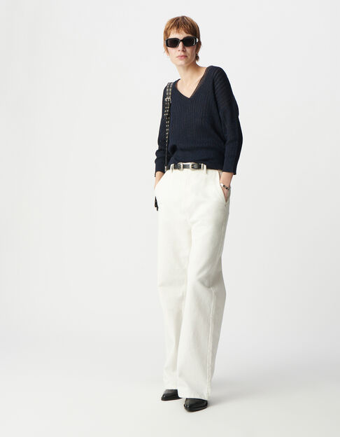 Women's chic navy openwork lurex sweater - IKKS