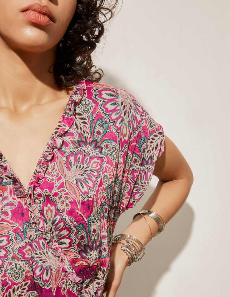 Women’s fuchsia floral bandana print long dress-6 Women’s fuchsia floral bandana print long dress-6