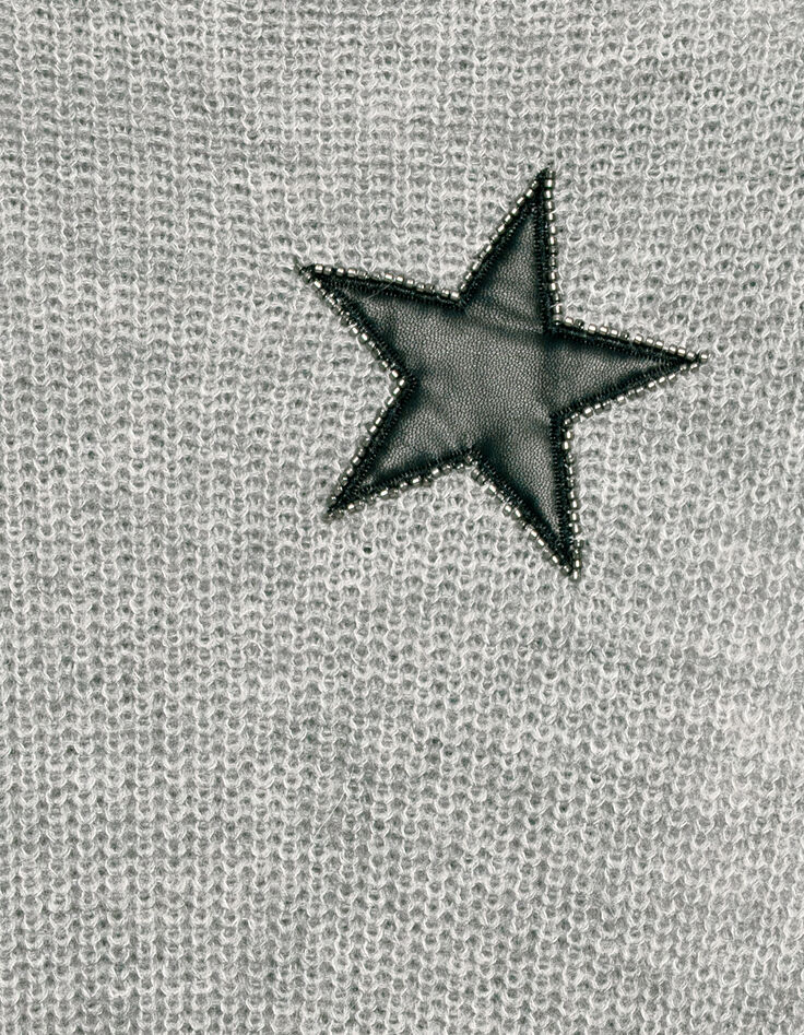 Grijze gebreide trui rock-inzetten sterren en kralen Dames-7 Grijze gebreide trui rock-inzetten sterren en kralen Dames-7