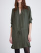 Women’s khaki upcycled satin dress with drawstring waist-2