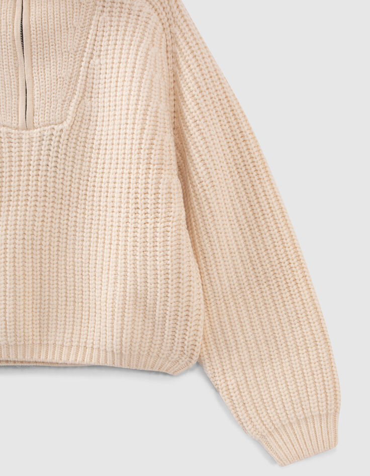 Pull camionneur vanille tricot c&ocirc;tel&eacute; fille -5