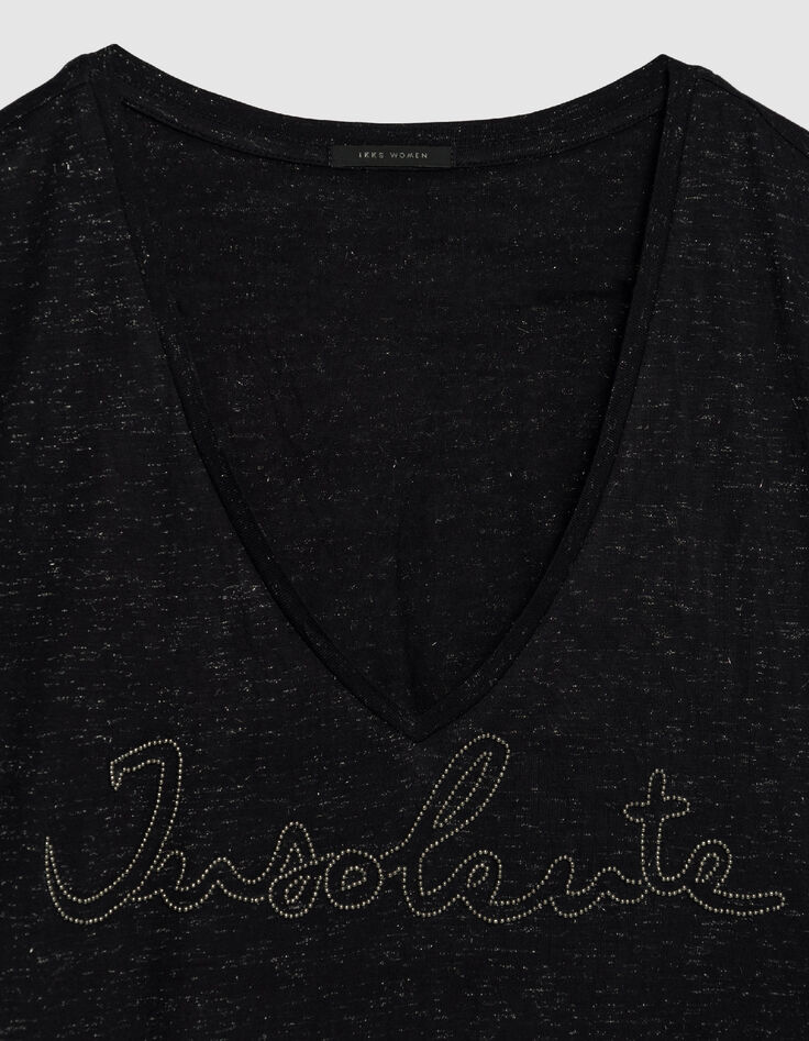 Women's navy lurex micro-bead embroidered message tee-shirt-6